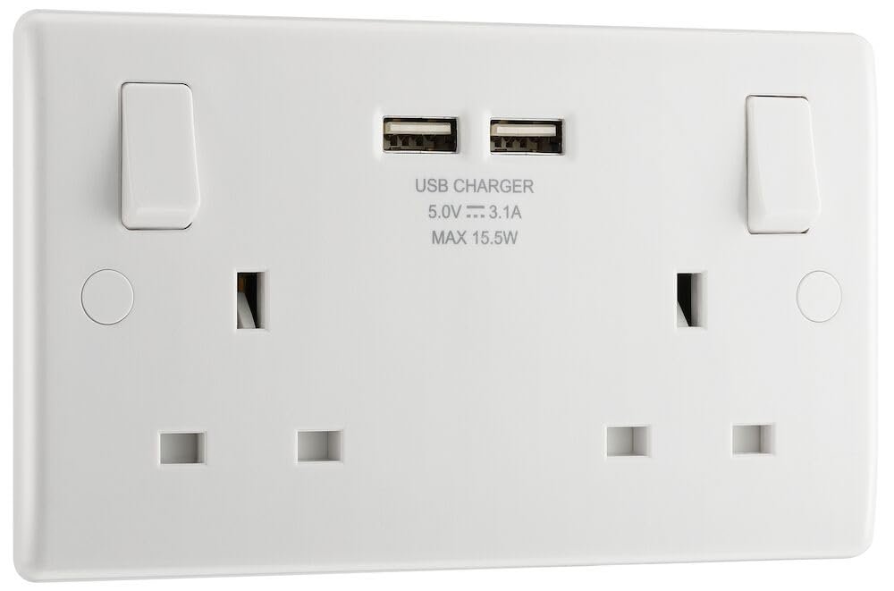 BG Double Switched Socket with Dual USB Charging Ports